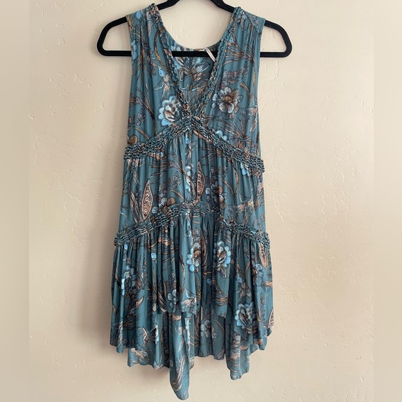 🌎Free People Floral Haze Hummingbird Turquoise Boho Tunic NWT~Small - Picture 12 of 13